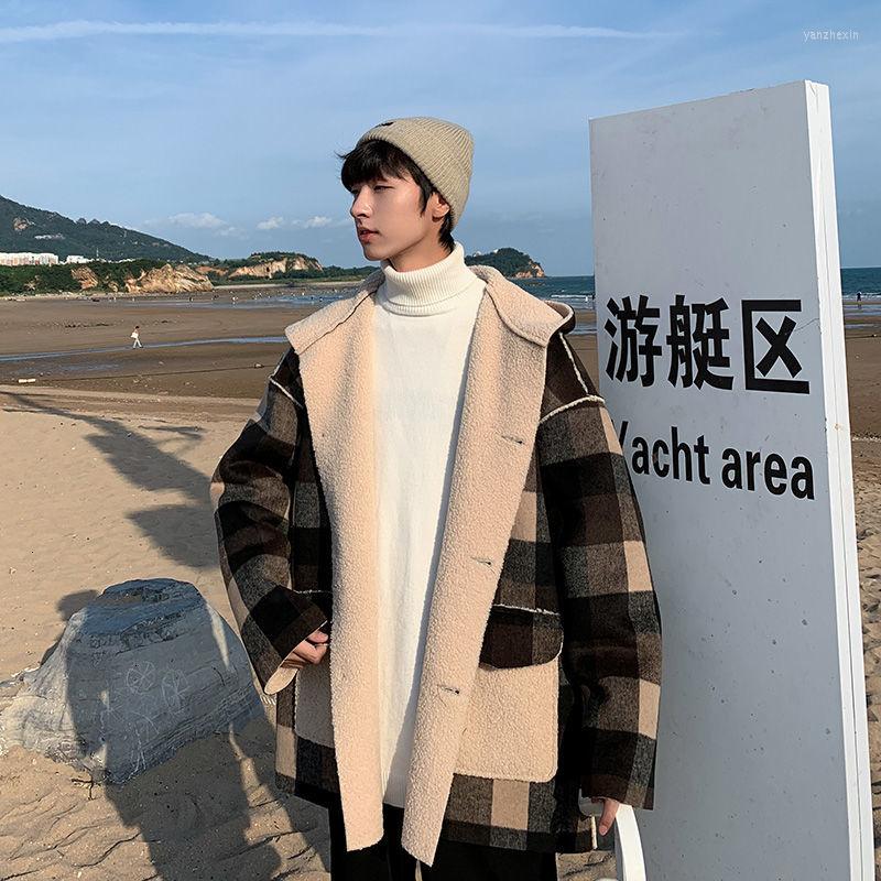 Men's Jackets Men's Lamb Wool Coat 2022 Winter Woman Plaid Japanese Style Streetwear Warm Coats Man Fashion Clothes, Black 
Men's Jackets Men's Lamb Wool Coat 2022 Winter Woman Plaid Japanese Style Streetwear Warm Coats Man Fashion Clothes, Black