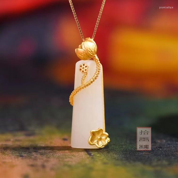 Pendant Necklaces Natural 5A White Jade Lotus Necklace With Gufakin Gold 925 Sterling Silver Women Jewelry
Pendant Necklaces Natural 5A White Jade Lotus Necklace With Gufakin Gold 925 Sterling Silver Women Jewelry