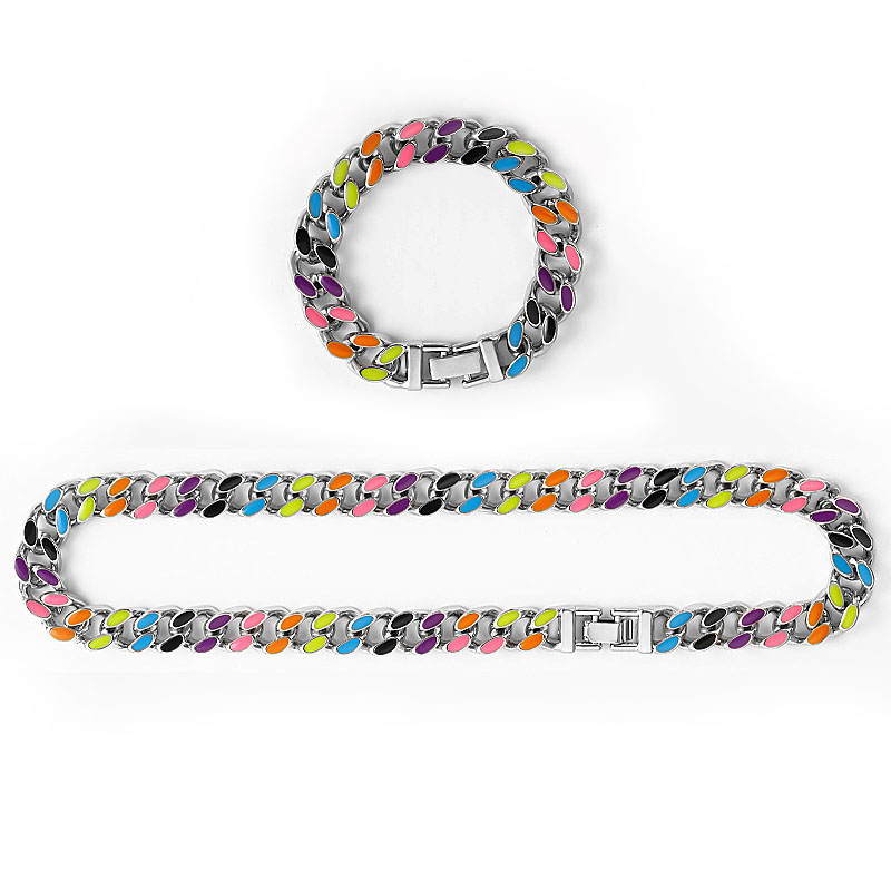 Luxious Cuban Necklaces Bracelet Set Drip Oil Colorful Collar Choker Bracelets Chains Hip Pop Rainbow Colors Jewelry Nice Gift for Women
Luxious Cuban Necklaces Bracelet Set Drip Oil Colorful Collar Choker Bracelets Chains Hip Pop Rainbow Colors Jewelry Nice Gift for Women