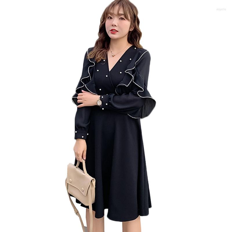 Casual Dresses Oversize Spring Women's Dress Fashion Lotus Leaf Beaded Black Sexy V-neck Long Sleeve Ladies Office Vestidos 264
Casual Dresses Oversize Spring Women's Dress Fashion Lotus Leaf Beaded Black Sexy V-neck Long Sleeve Ladies Office Vestidos 264