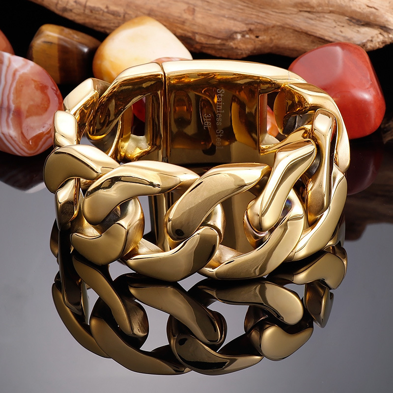 Golden Solid Miami Cuban Chain Bracelet Stainless Steel Large Big Curb Chain Bangle for Mens 31mm 9 Inch 260g Weight
Golden Solid Miami Cuban Chain Bracelet Stainless Steel Large Big Curb Chain Bangle for Mens 31mm 9 Inch 260g Weight