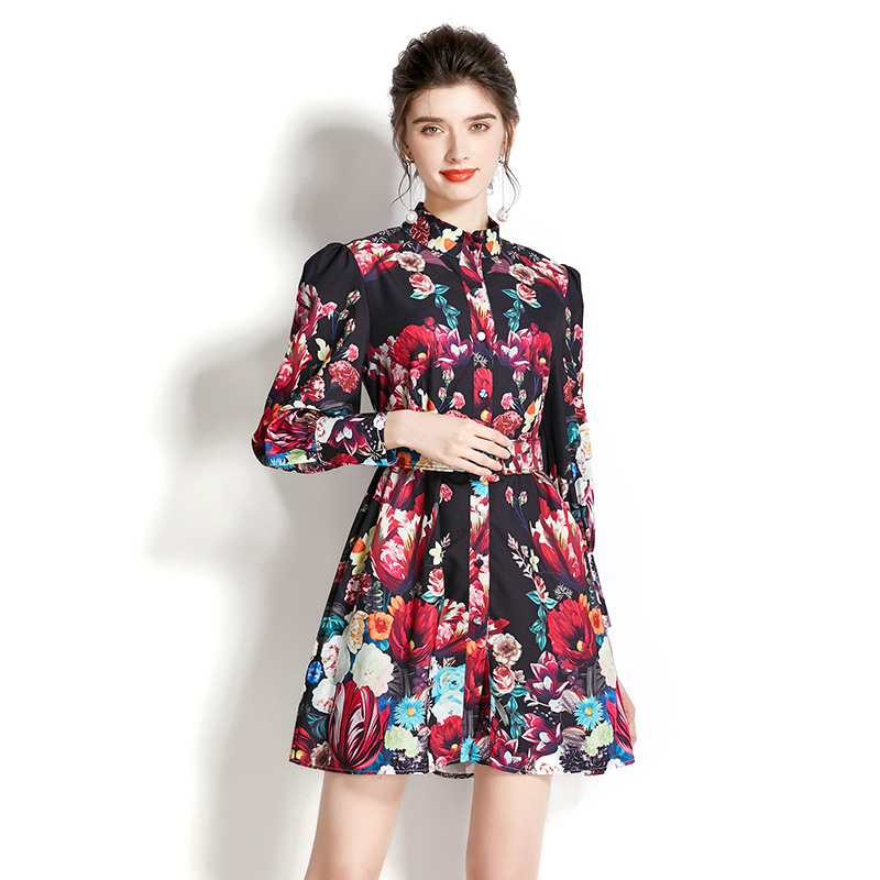 Vintage Stand Collar Mini Floral Dress Lantern Sleeve 2022 Elegant Womes Button Printed Shirt Short Dresses With Belt Designer Ladies Casual Resort Party Clothing, Green
Vintage Stand Collar Mini Floral Dress Lantern Sleeve 2022 Elegant Womes Button Printed Shirt Short Dresses With Belt Designer Ladies Casual Resort Party Clothing, Green