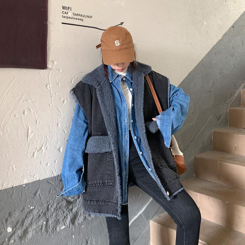Women' Vests Women Faux Lamb Wool Vest Tops Sleeveless Winter Coat Gilet Femme Patchwork Denim Jackets Thicken Chaleco Mujer Outerwear Y342
Women' Vests Women Faux Lamb Wool Vest Tops Sleeveless Winter Coat Gilet Femme Patchwork Denim Jackets Thicken Chaleco Mujer Outerwear Y342
