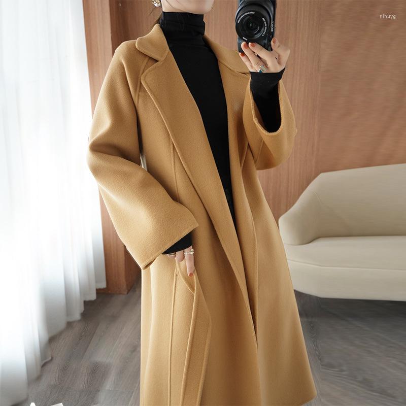 Women' Wool 2022 High Quality Double-sided Cashmere Coat Women Autumn Winter Belt Loose Jackets Female X-Long Thick Woolen Overcoat, Black
Women' Wool 2022 High Quality Double-sided Cashmere Coat Women Autumn Winter Belt Loose Jackets Female X-Long Thick Woolen Overcoat, Black
