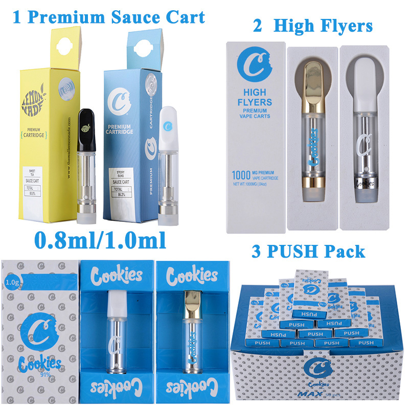 0.8ml 1ml Ceramic Coil Cookies Atomizers Vape Cartridges 3 Types Packaging Premium Sauce Carts High Flyer And PUSH 510 Thread Vaporizers Empty Thick Oil Vapes Carts
0.8ml 1ml Ceramic Coil Cookies Atomizers Vape Cartridges 3 Types Packaging Premium Sauce Carts High Flyer And PUSH 510 Thread Vaporizers Empty Thick Oil Vapes Carts