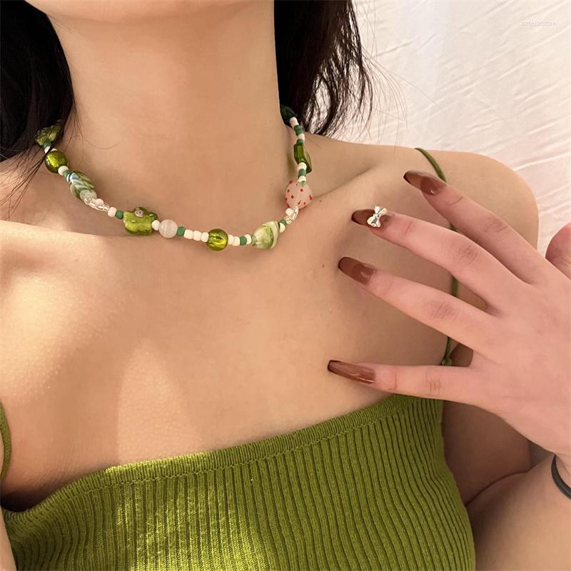 Choker Sweet Green Pink Square Strawberry Heart Flower Resin Beaded Necklace Vintage Handmade Clavicle Chain For Women Girls Collier
Choker Sweet Green Pink Square Strawberry Heart Flower Resin Beaded Necklace Vintage Handmade Clavicle Chain For Women Girls Collier
