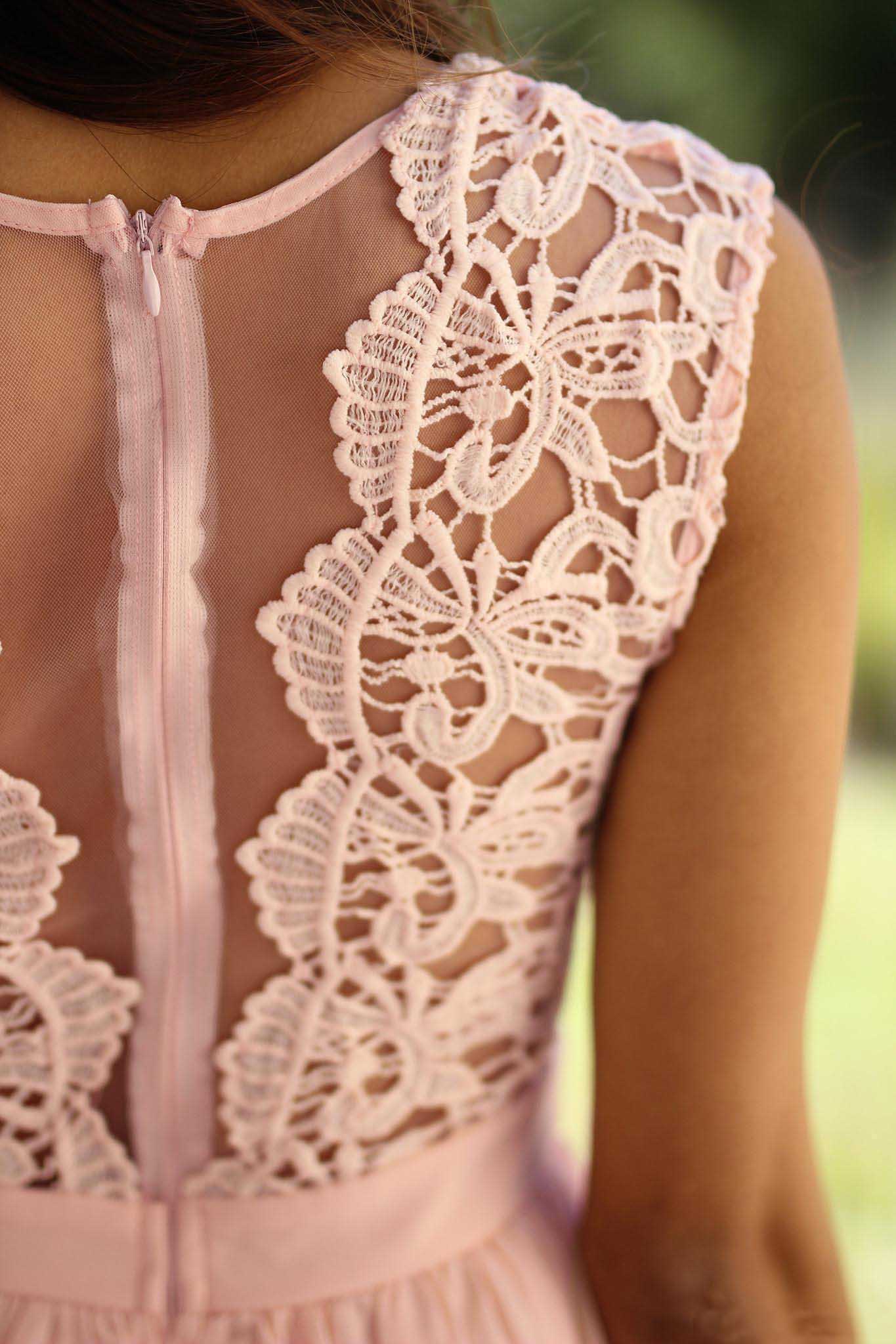Pink Chiffon Bridesmaid Dresses Lace Appliqued Bodice Pleats A Line Long Wedding Party Gowns Zipper Sheer Back Free shipping Free shi