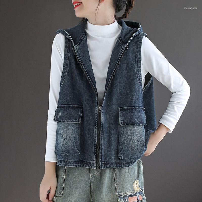 Women's Vests NINI WONDERLAND 2022 Autumn Cotton Denim Zipper Hooded Jacket Coat Vest Women Pocket Loose Sleeveless Short Korean Style, Black
Women's Vests NINI WONDERLAND 2022 Autumn Cotton Denim Zipper Hooded Jacket Coat Vest Women Pocket Loose Sleeveless Short Korean Style, Black