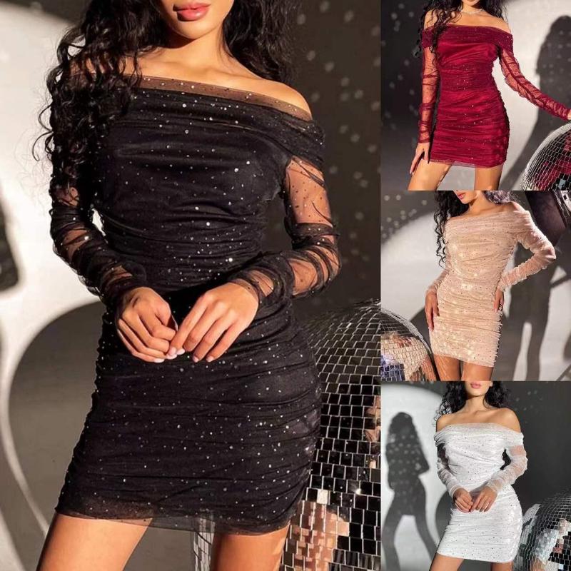 Casual Dresses Sexy Slash Neck Sequined Dress Women Long Sleeve Slim Fit Bandage Summer Fashion Mini Party, White
Casual Dresses Sexy Slash Neck Sequined Dress Women Long Sleeve Slim Fit Bandage Summer Fashion Mini Party, White