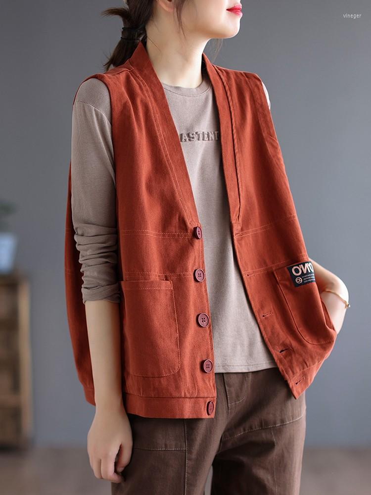 Women's Vests Women Casual Jackets Arrival 2022 Autumn Vintage Style V-neck All-match Loose Female Sleeveless Cotton Coats B2079, Red
Women's Vests Women Casual Jackets Arrival 2022 Autumn Vintage Style V-neck All-match Loose Female Sleeveless Cotton Coats B2079, Red