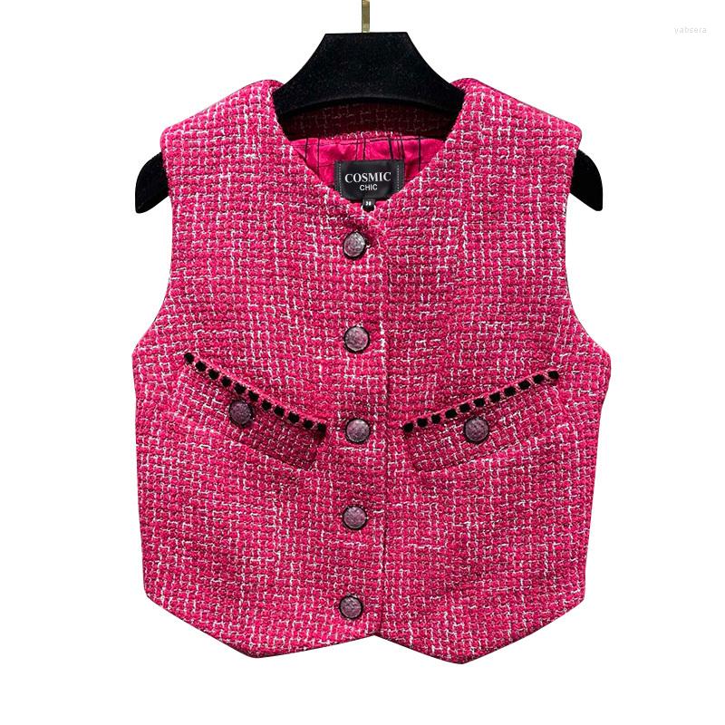 Women' Vests 22 Runway Autumn Tweed Rose Red Vest Women Elegant Single Breasted V Neck Silk Lining Woolen Tank Fashion Black Trim Pocket
Women' Vests 22 Runway Autumn Tweed Rose Red Vest Women Elegant Single Breasted V Neck Silk Lining Woolen Tank Fashion Black Trim Pocket