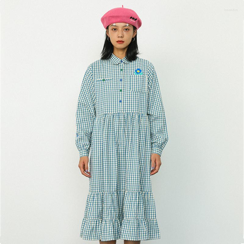 Casual Dresses 2022 Spring Plaid Dress Long-sleeved Cotton Turn Down Collar Mid-calf Women' Loose Preppy Style, Blue
Casual Dresses 2022 Spring Plaid Dress Long-sleeved Cotton Turn Down Collar Mid-calf Women' Loose Preppy Style, Blue
