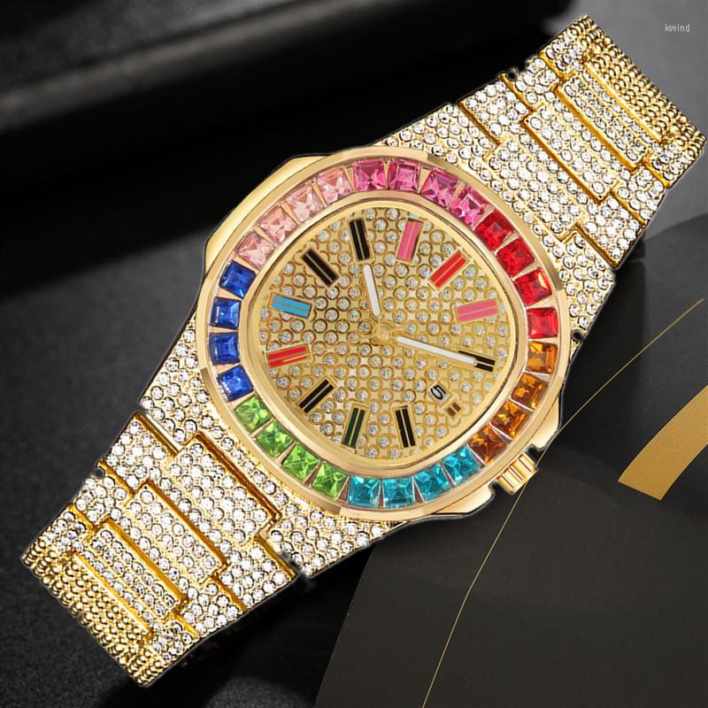 Wristwatches Luxury Colored Diamond Calendar Watch Men 2022 Fashion Casual Stainless Steel Quartz Wristwatch Male Business Clock Relogio
Wristwatches Luxury Colored Diamond Calendar Watch Men 2022 Fashion Casual Stainless Steel Quartz Wristwatch Male Business Clock Relogio