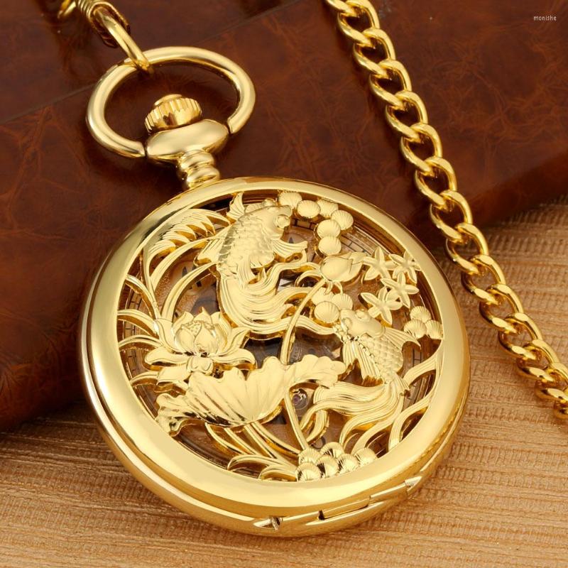 Pocket Watches Luxurious Golden Hollow Out Fish Design Watch Manual Mechanical Arabic Numerals Gold Dial Pendant Clock Gift, Silver
Pocket Watches Luxurious Golden Hollow Out Fish Design Watch Manual Mechanical Arabic Numerals Gold Dial Pendant Clock Gift, Silver