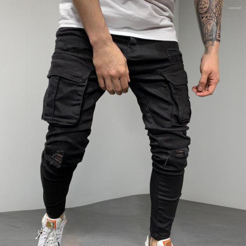Men' Jeans Men Pants Ripped Cargo Solid Color Stretchy Denim Multiple Pockets Mid Waist Pencil For Daily Wear, Black
Men' Jeans Men Pants Ripped Cargo Solid Color Stretchy Denim Multiple Pockets Mid Waist Pencil For Daily Wear, Black