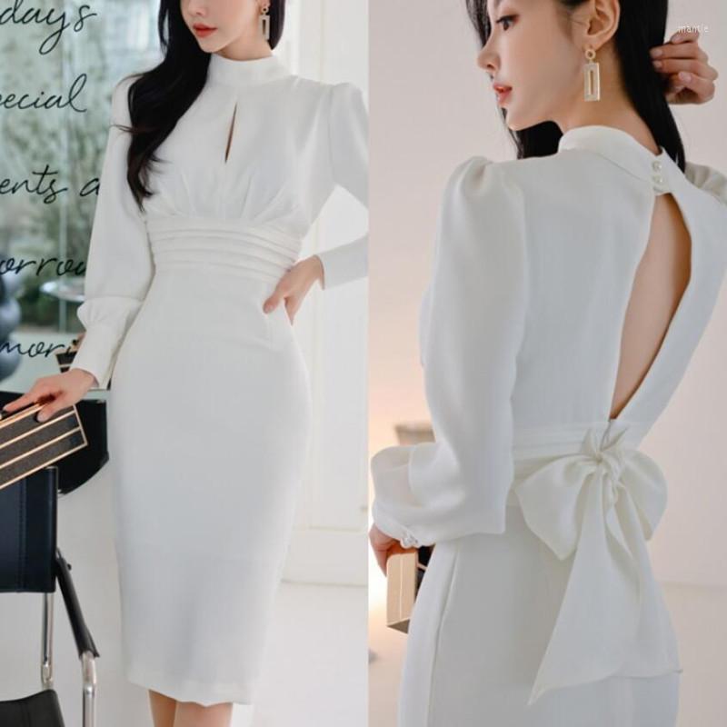 Casual Dresses Korean Ladies Temperament Slim Waist Lacing Up Back Hollow Out Fashion Sexy Package Hip Dress S1907, White
Casual Dresses Korean Ladies Temperament Slim Waist Lacing Up Back Hollow Out Fashion Sexy Package Hip Dress S1907, White