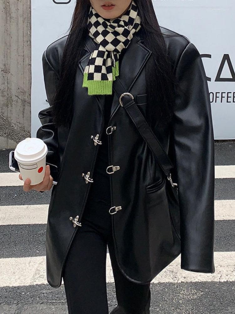 Women' Leather Korean Black Women' Motorcycle Jacket High Street Chic Button Loose Moto Autumn Streetwear Lady Biker Coat 2022, Black leather jacket
Women' Leather Korean Black Women' Motorcycle Jacket High Street Chic Button Loose Moto Autumn Streetwear Lady Biker Coat 2022, Black leather jacket