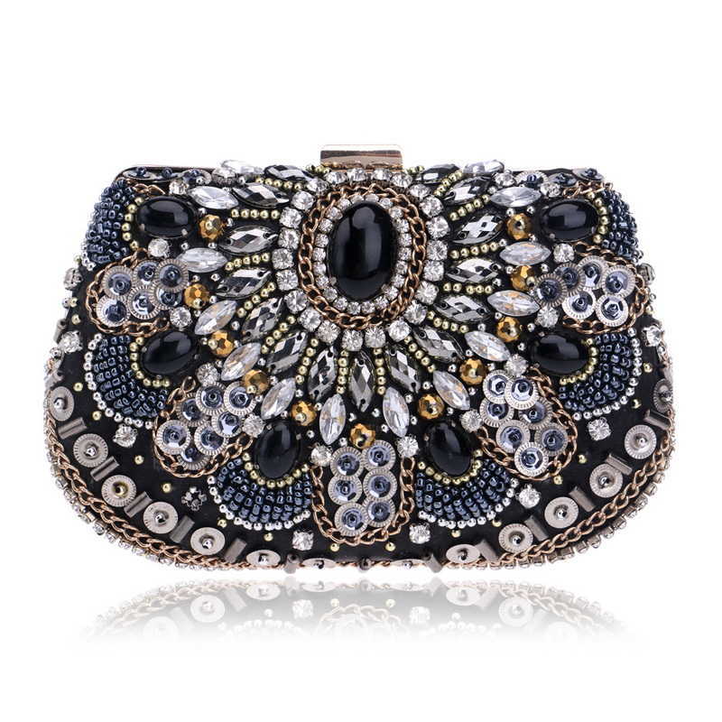 Clutch Bags Evening Small Beaded Purse Elegant Black Wedding Party Handbag Metal Chain Shoulder 221021