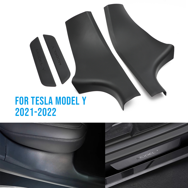 For Tesla Model Y 2021 2022 ABS Rear Door Sill Protector Scuff Plate Cover Door Inner Sill Cover Outer Decor Sticker Accessories