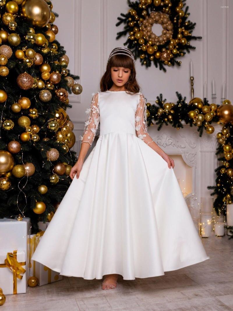 Girl Dresses Elegant Flower Satin A Line Floor Length Bow Three Quarter Illusion Sleeves Pageant Gown Birthday Dress, Black
Girl Dresses Elegant Flower Satin A Line Floor Length Bow Three Quarter Illusion Sleeves Pageant Gown Birthday Dress, Black