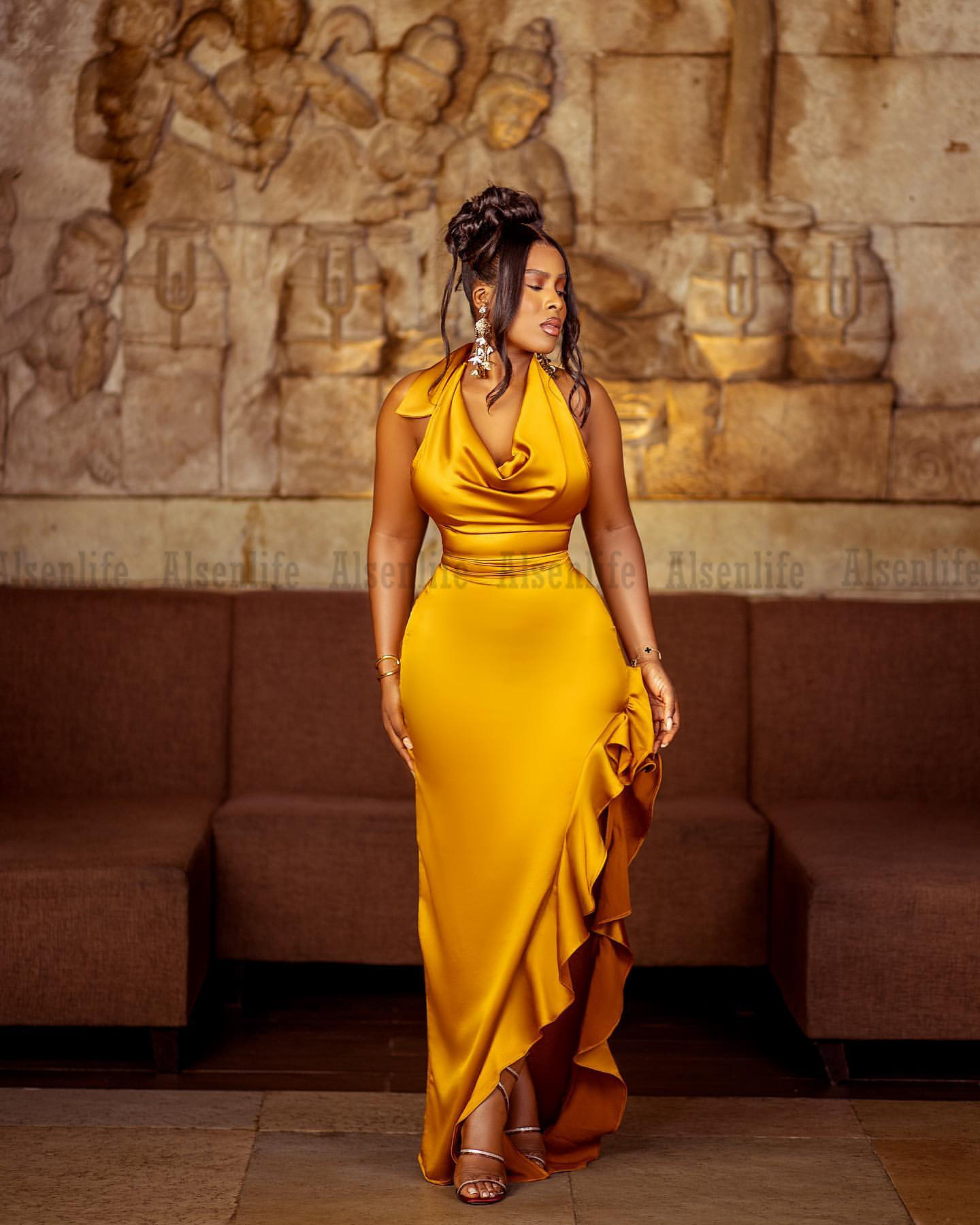 Dark Green Elegant Aso Ebi Evening Dress For Women Party Halter Neck Slit Mermaid Prom Dress 2022 robe de soiree femme