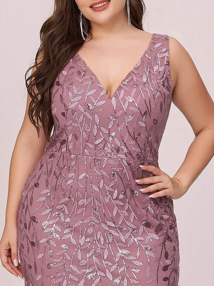 Plus Size Sleeveless Cocktail Dress V Neck Back Mermaid Party Prom Gowns Tulle Sequins Full estidoes Women 220510