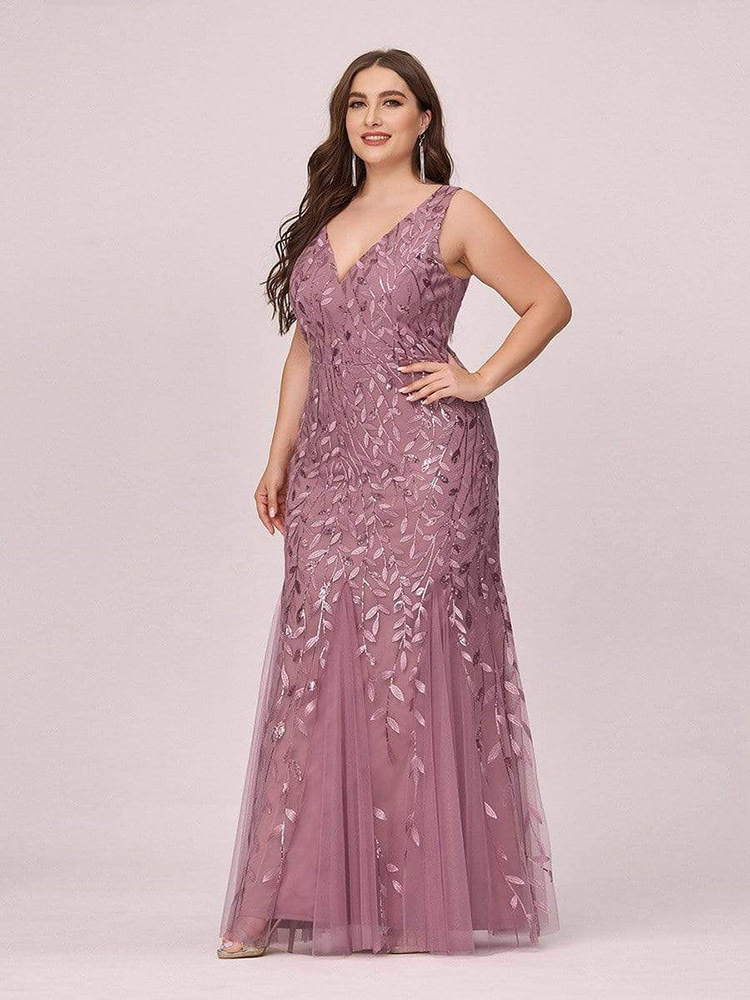 Plus Size Sleeveless Cocktail Dress V Neck Back Mermaid Party Prom Gowns Tulle Sequins Full estidoes Women 220510