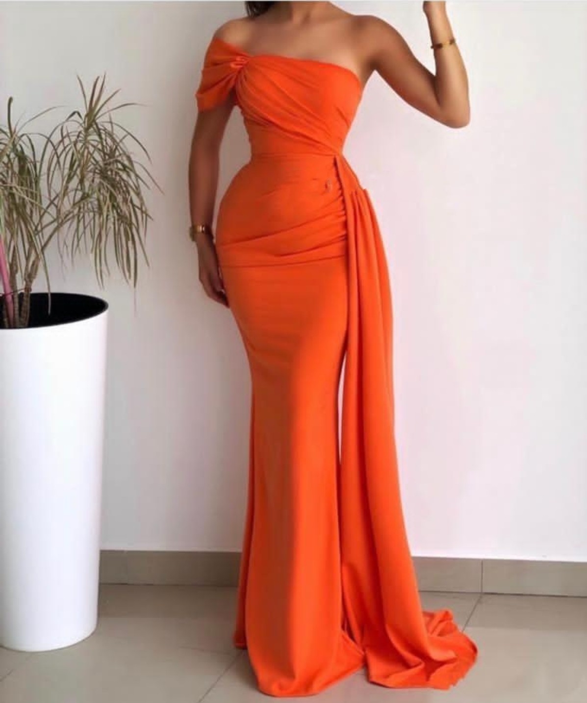 Orange Mermaid Arabic Dubai Prom Dress One Shoulder Long Pleats Chiffon Evening Formal Gowns For Women Vestidos De Gala