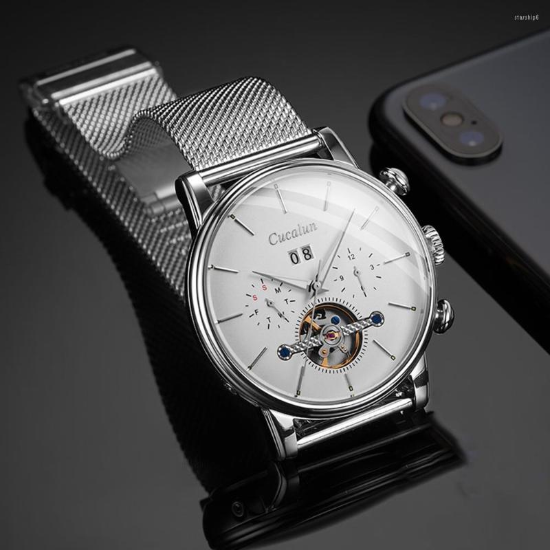Wristwatches Tourbillon Automatic Watch Men Business Self Winding Mechanical Luxury Multi-function Mesh Belt Clocks Male CUCALUN, C4
Wristwatches Tourbillon Automatic Watch Men Business Self Winding Mechanical Luxury Multi-function Mesh Belt Clocks Male CUCALUN, C4