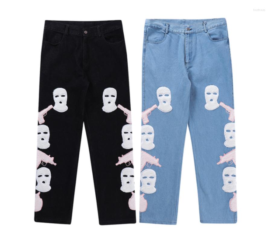 Men's Jeans 2022 Harajuku Mask Gun Towel Embroidery Patchwork Mens Denim Pants Retro Streetwear Casual Straight Loose Trousers, Black
Men's Jeans 2022 Harajuku Mask Gun Towel Embroidery Patchwork Mens Denim Pants Retro Streetwear Casual Straight Loose Trousers, Black