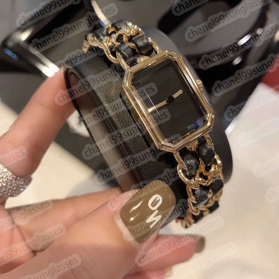 Fashion of C family quartz women's watches double leather double chain, Black silver