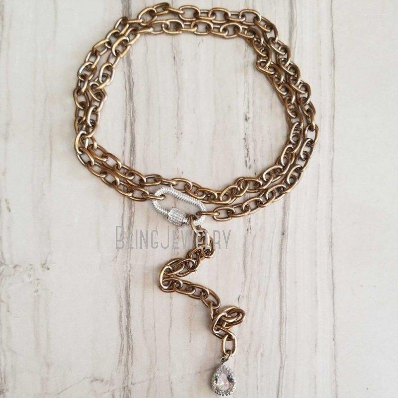 Chains NM28263 Fab Vintage Copper Carabiner Clasp Necklace CZ Pave Screw Lock 
Chains NM28263 Fab Vintage Copper Carabiner Clasp Necklace CZ Pave Screw Lock