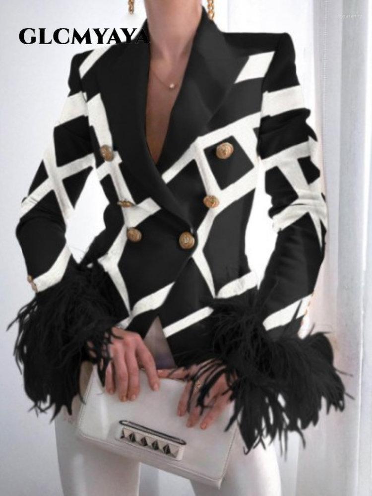Women' Suits GLCMYAYA Women Fashion Feather Hem Long Sleeve Notched Neck Double Breasted Blazer For Autumn Winter 2022 Vintage Outwear Tops, Black
Women' Suits GLCMYAYA Women Fashion Feather Hem Long Sleeve Notched Neck Double Breasted Blazer For Autumn Winter 2022 Vintage Outwear Tops, Black