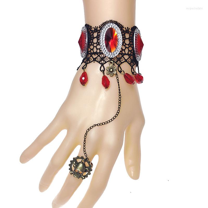 Charm Bracelets 2022 Halloween Vintage Manual Black Lace Skeleton Bracelet Ladies Crystal With Ring All-in-one Chain Accessories
Charm Bracelets 2022 Halloween Vintage Manual Black Lace Skeleton Bracelet Ladies Crystal With Ring All-in-one Chain Accessories
