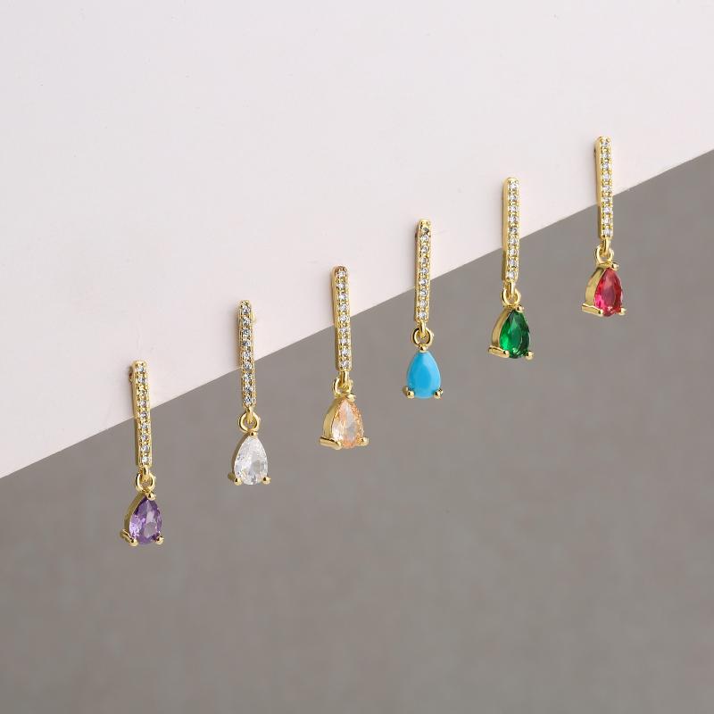 

Hoop Earrings HECHENG Luxury Colorful Zircon Waterdrop Pendant Ear Studs For Women Jewerly Wholesale