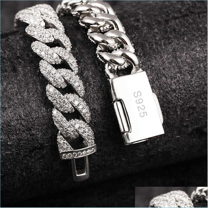 Pendant Necklaces 18Inch 10Mm Sterg Sier Setting Iced Out Moissanite Dia Hip Hop Cuban k Chain Miami Necklace Jewelry D Dhhj4