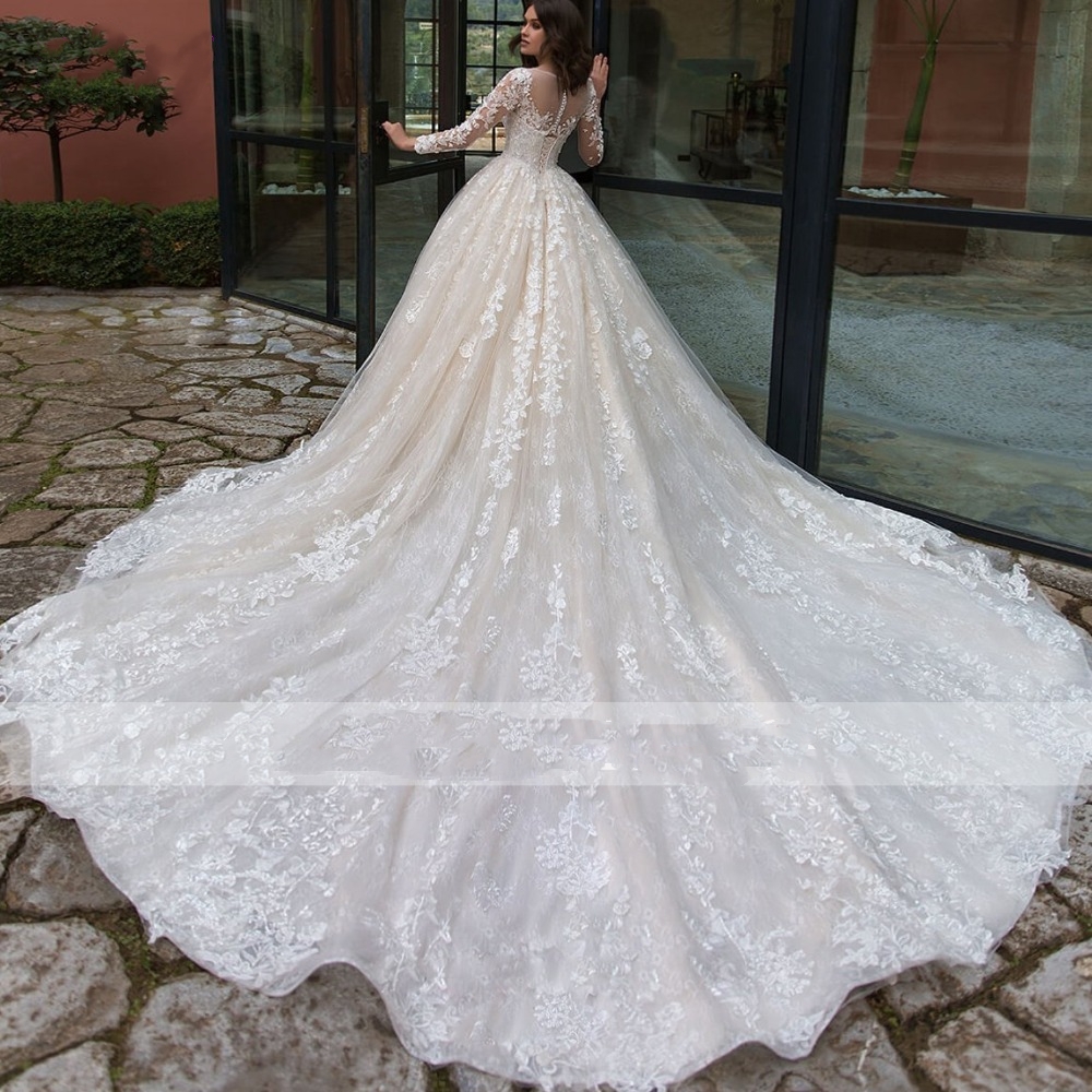 Country Ball Wedding Dresses Dubai Lace High Necke Half Long Sleeves Pearls Tulle Princess Boho Bridal Gown Plus Size 403 6660311