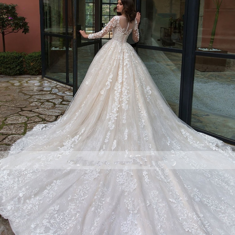 Country Ball Wedding Dresses Dubai Lace High Necke Half Long Sleeves Pearls Tulle Princess Boho Bridal Gown Plus Size 403 6660311