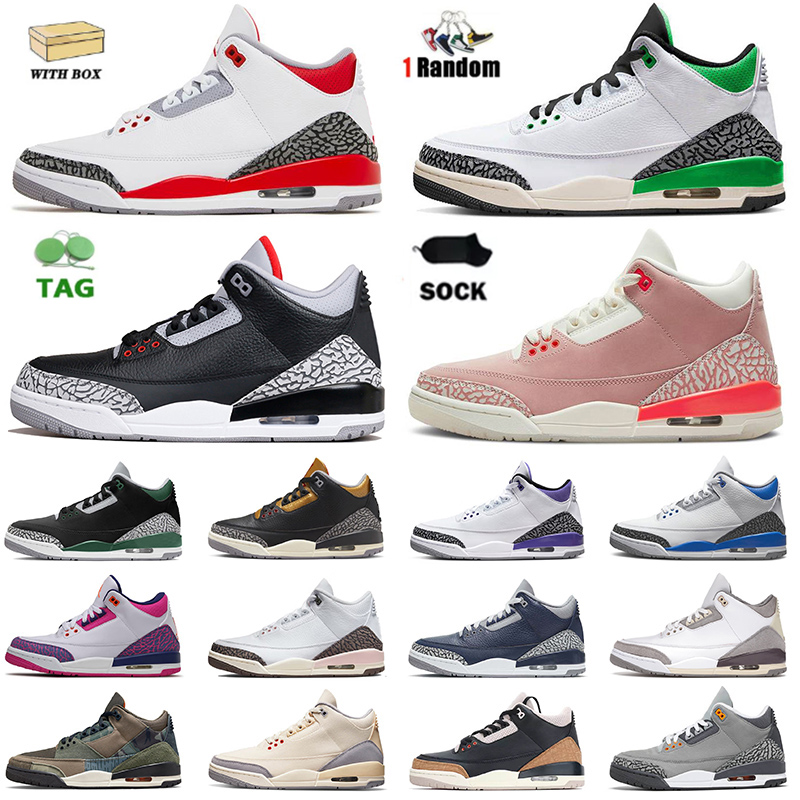 3s Jump Basketball Shoes Men 3 UNC Rust Pink Lucky Pine Green Fragment Infrared Sneakers Fire Cardinal Red Tinker Off Pure White Black Cat Cement Retros Women Trainer