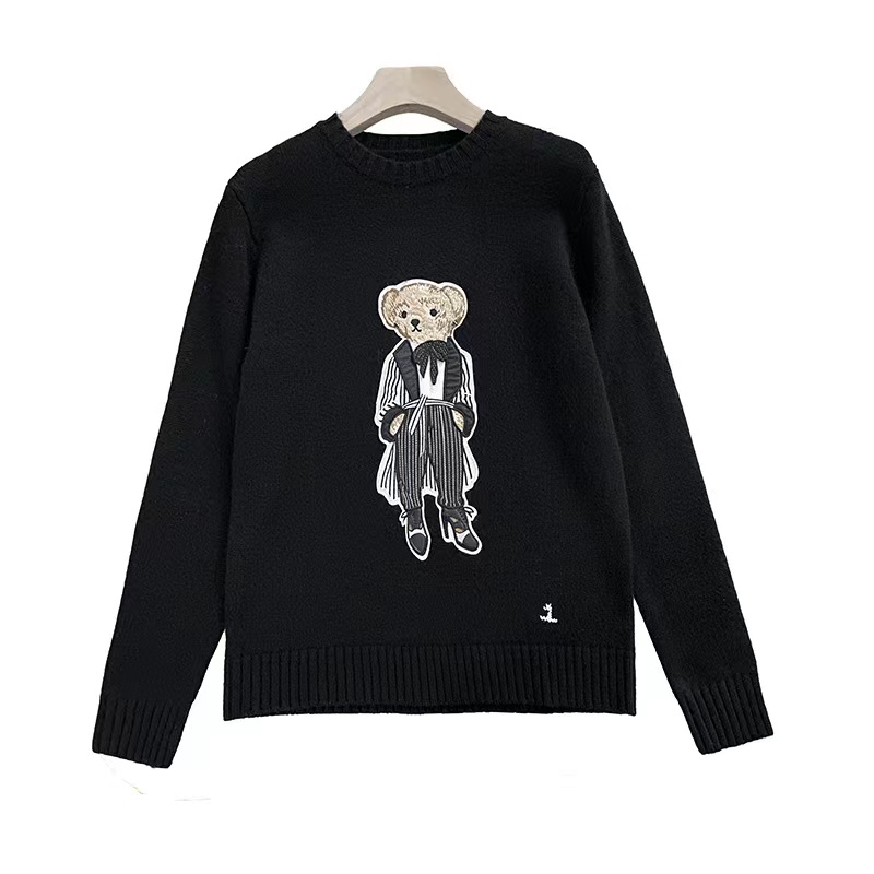 Autumn and Winter 2032 Women's Sweaters New Women's Cartoon Embroidery Bears Round Neck Pullover Sweater Shirt, Asian size