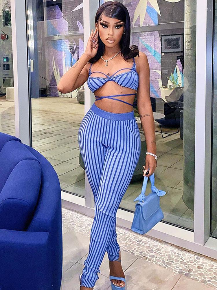 Women' Two Piece Pants Set Women Stripe Print Outfits Sexy Spaghetti Strap Lace Up Crop Camisole Top High Waist 2022 Summer Tracksuits, Blue
Women' Two Piece Pants Set Women Stripe Print Outfits Sexy Spaghetti Strap Lace Up Crop Camisole Top High Waist 2022 Summer Tracksuits, Blue