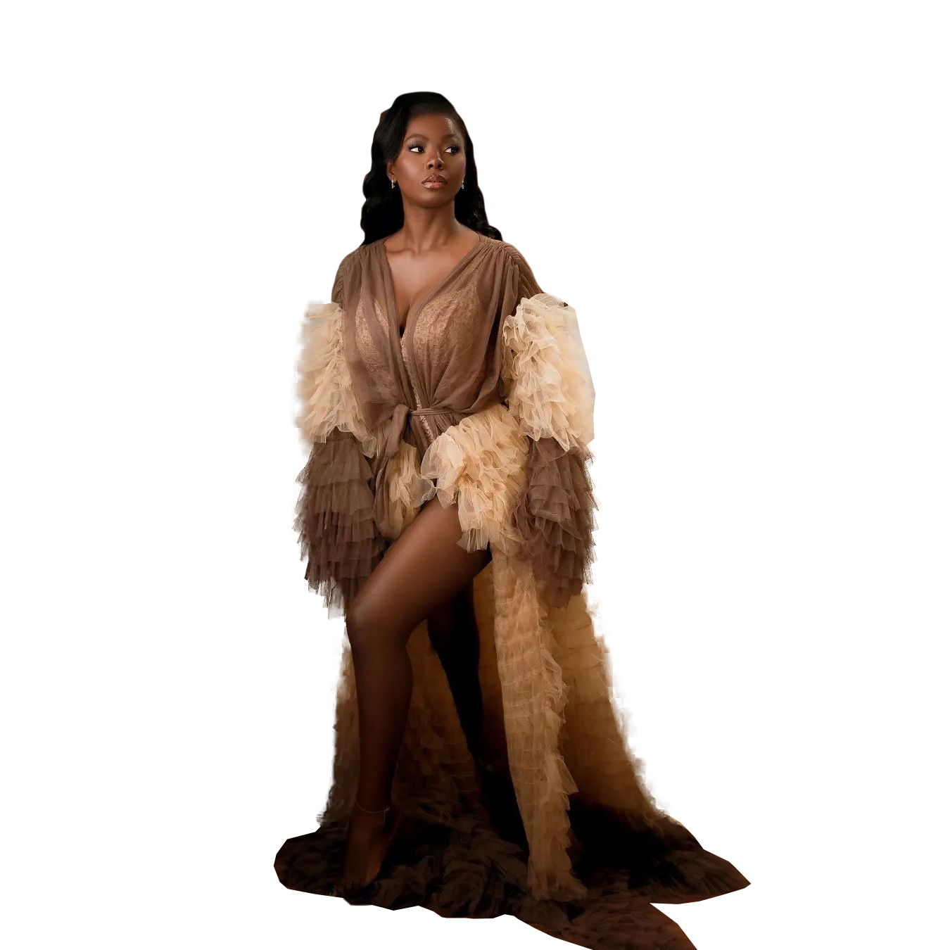 Sexy Puffy Prom Dresses Long Sleeve Women Tulle Robe Photo Shoot Belt Maternity Nightwear Gowns For Photography