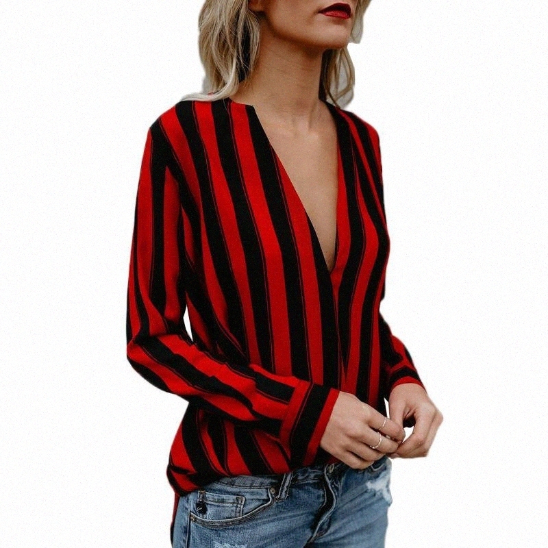 women's Blouses & Shirts Red And Black Striped Blouse Women Sexy V Neck Shirt Nice Fashion Brand Tops Elegant Office Ladies q7No#, Hong hei 
women's Blouses & Shirts Red And Black Striped Blouse Women Sexy V Neck Shirt Nice Fashion Brand Tops Elegant Office Ladies q7No#, Hong hei