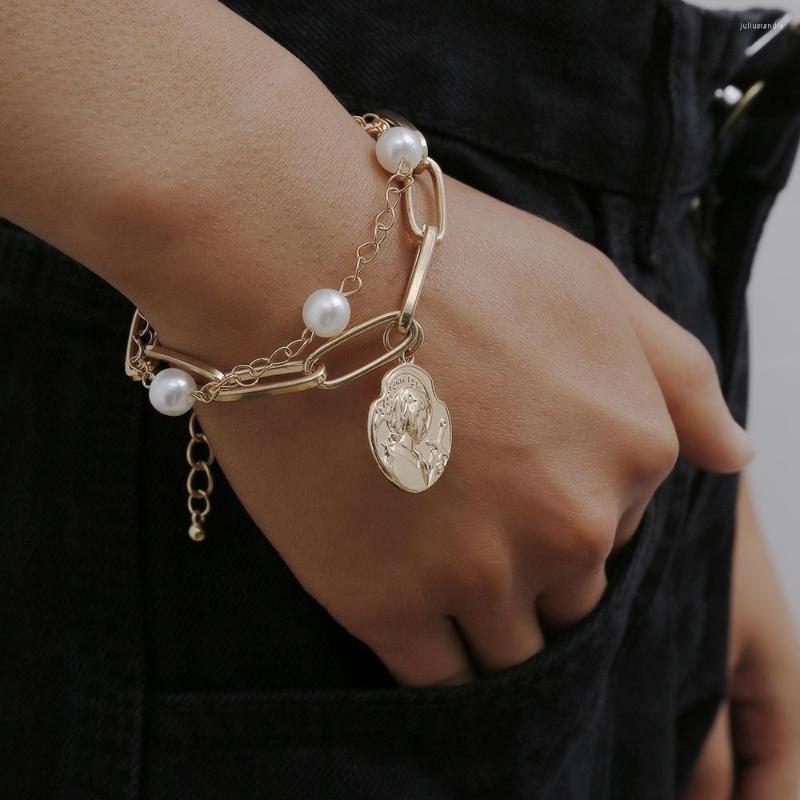 Link Bracelets High Quality Charm Imitation Pearl Bracelet Bangle For Women Armband Steampunk Portraits Chunky Chain Couple Jewelry
Link Bracelets High Quality Charm Imitation Pearl Bracelet Bangle For Women Armband Steampunk Portraits Chunky Chain Couple Jewelry