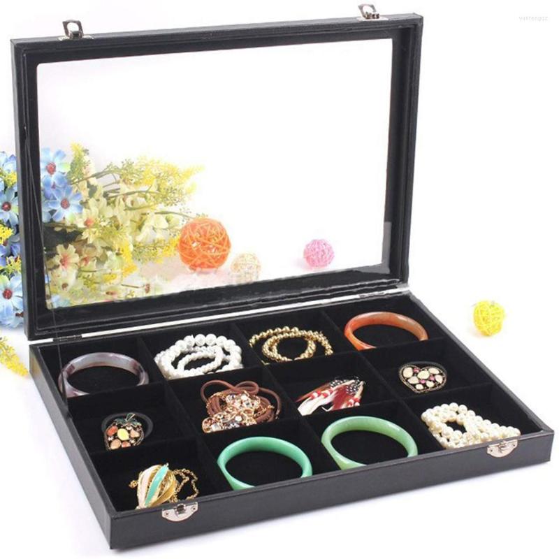 Jewelry Pouches Velvet 12 Grid Tray Box Removable Display Case Organizer With Glass Lid Lockable Necklace Earrings - Black
Jewelry Pouches Velvet 12 Grid Tray Box Removable Display Case Organizer With Glass Lid Lockable Necklace Earrings - Black