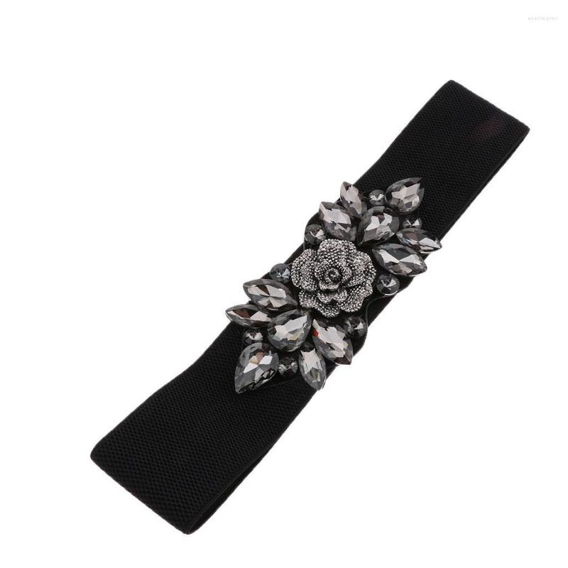 Belts Women Rhinestone Floral Waist Belt Elastic Stretch Waistband, White