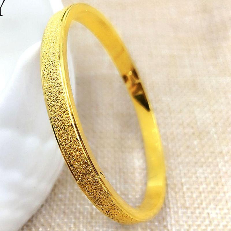 Bangle Scrub Yellow Gold Filled Trendy Womens Bracelet Dia 60mm