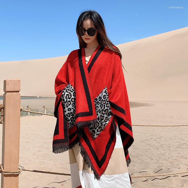 

Scarves Cashmere Winter Warm Ponchos With Pocket Capes For Women Foulard Femme Shawl Wraps Leopard Blanket Pashmina 2022