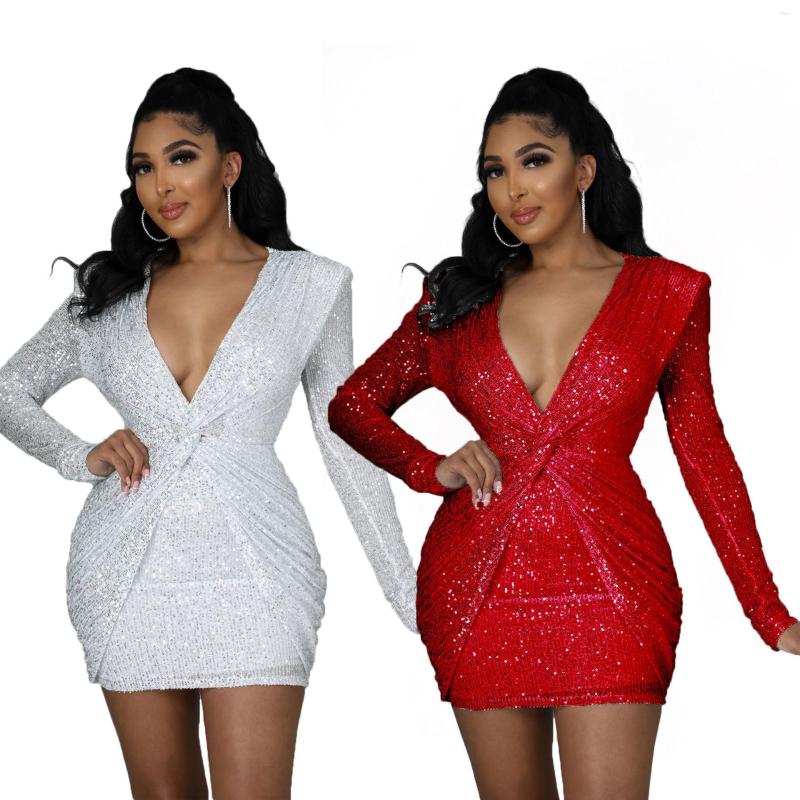 Casual Dresses 2022 Autumn Women Elegant Sexy Mini Dress Sequined Deep V-neck Long Sleeve Fashion Bodycon Nightclub, White
Casual Dresses 2022 Autumn Women Elegant Sexy Mini Dress Sequined Deep V-neck Long Sleeve Fashion Bodycon Nightclub, White