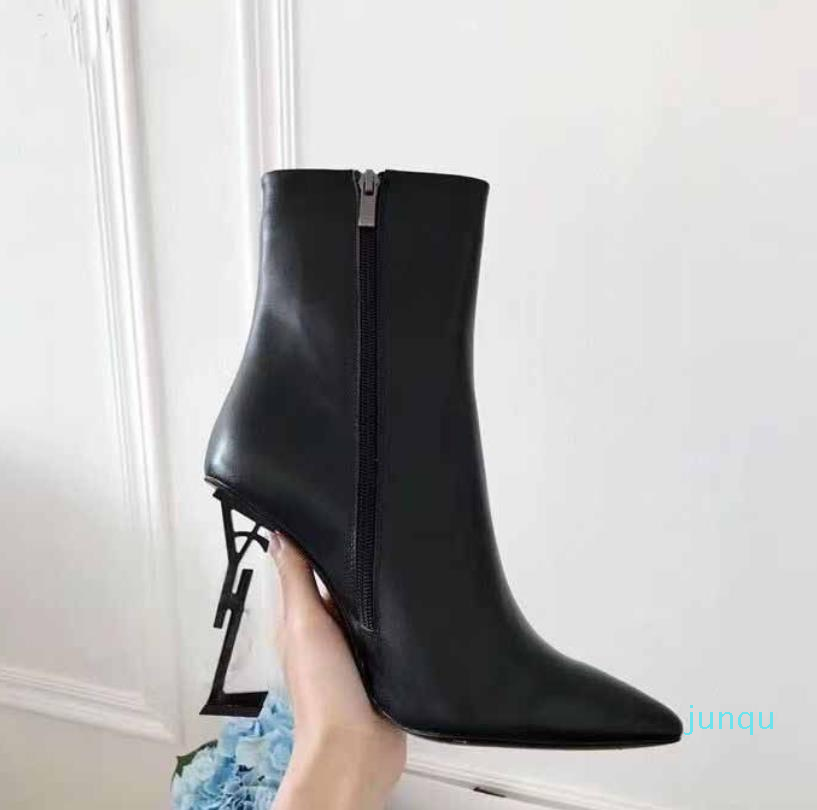 Ankle Boot Shoes Opyum Booties Woman High Heels 35-43 Women Designer Calf Leather Pointed Toe Black White Luxury Brands 99
